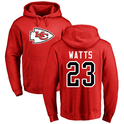 Men Kansas City Chiefs #23 Watts Armani Red Name and Number Logo Pullover Hoodie